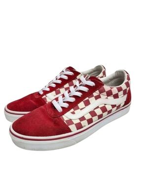 Vans Old Skool Skater Sneakers Womens 8.5 Mens 7 Racing Red Checkerboard Suede